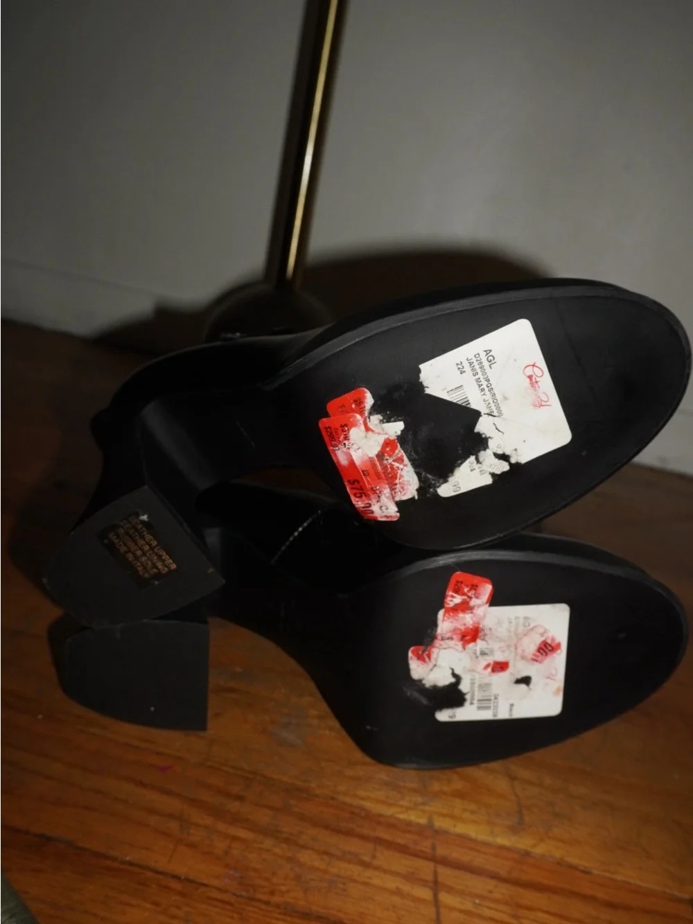 Agl Black Leather Mary Jane Platform Pumps